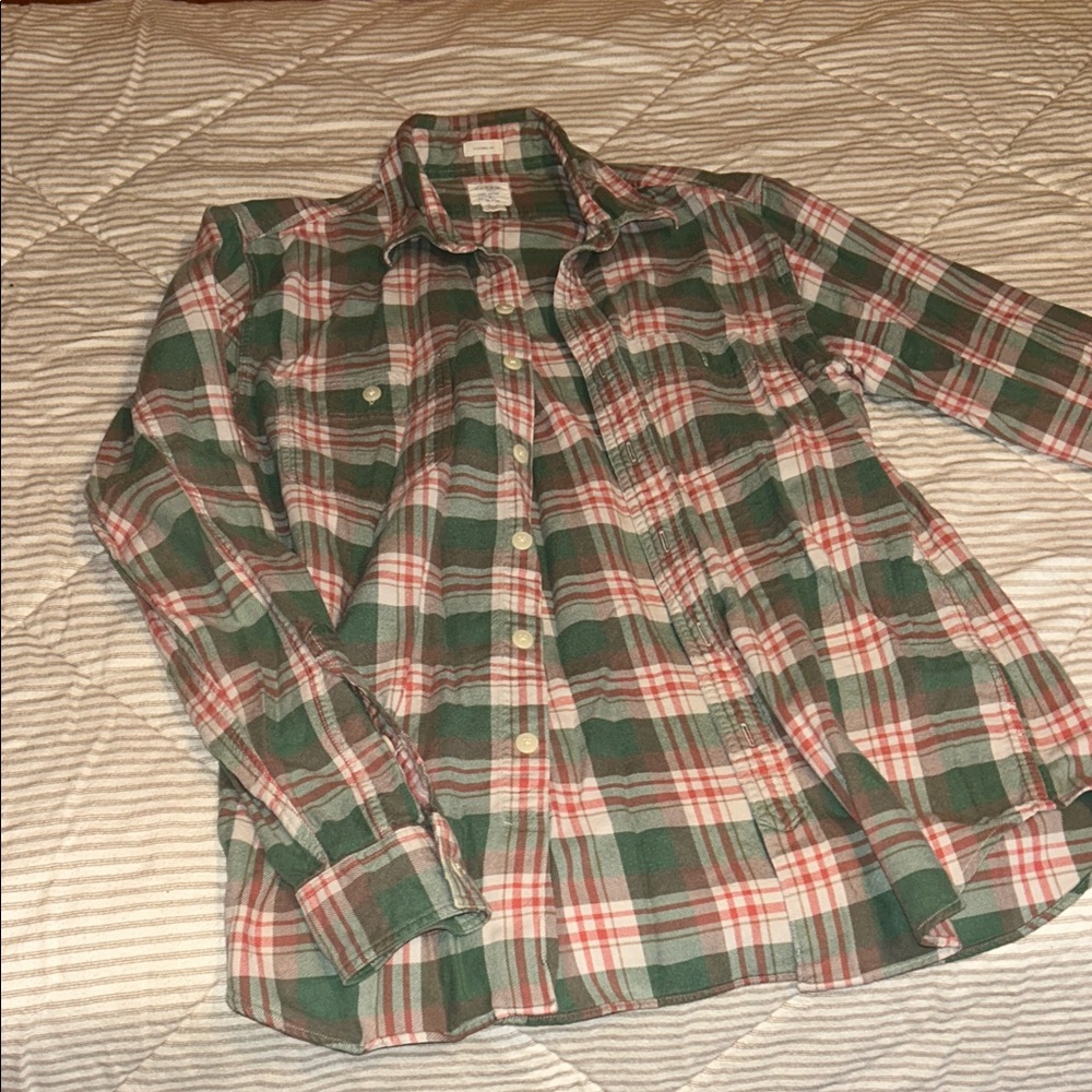 J. Crew Men's Green and Red Plaid Shirt